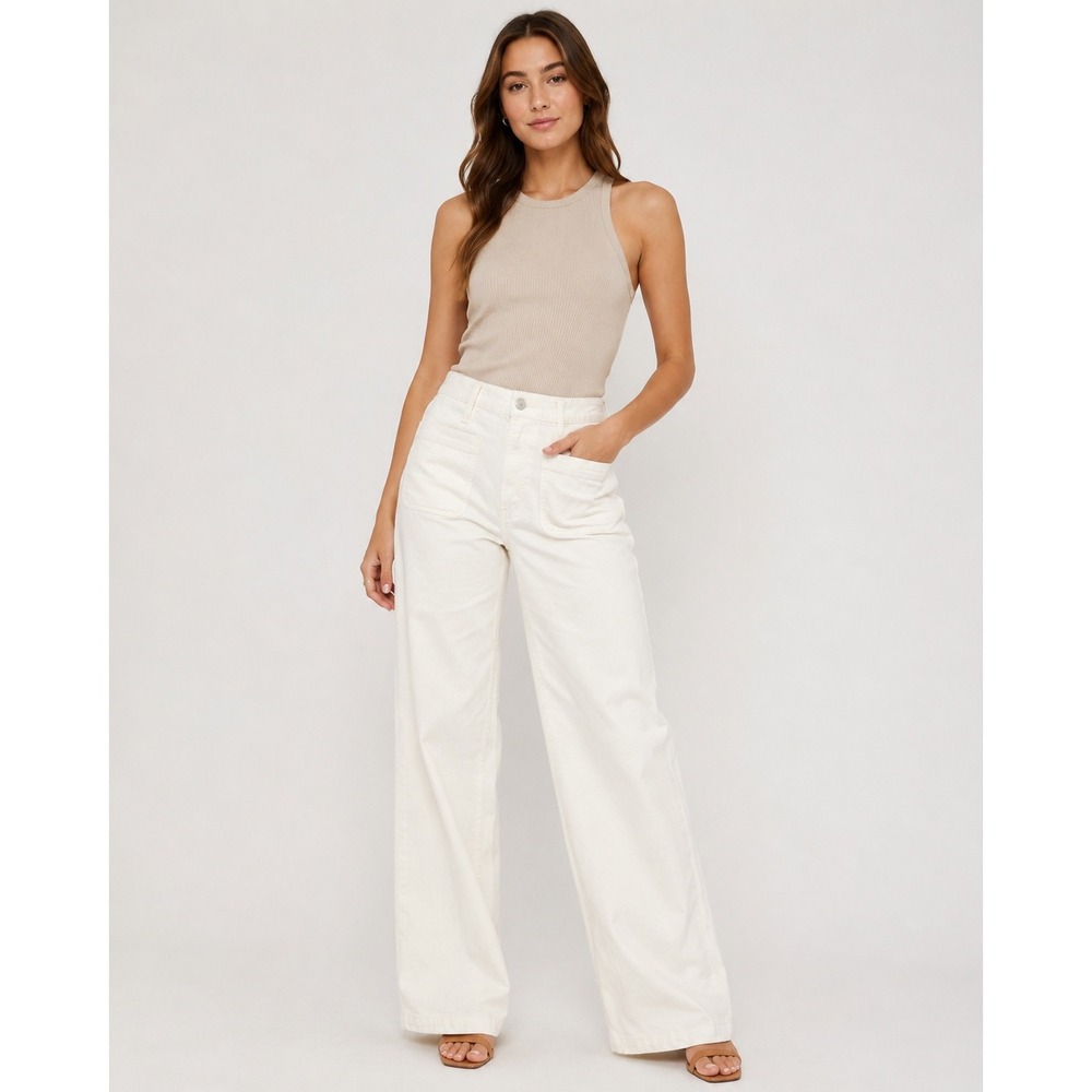Madewell Perfect Vintage Wide Leg Jeans Size 30 Off White High Rise Patch Pocket